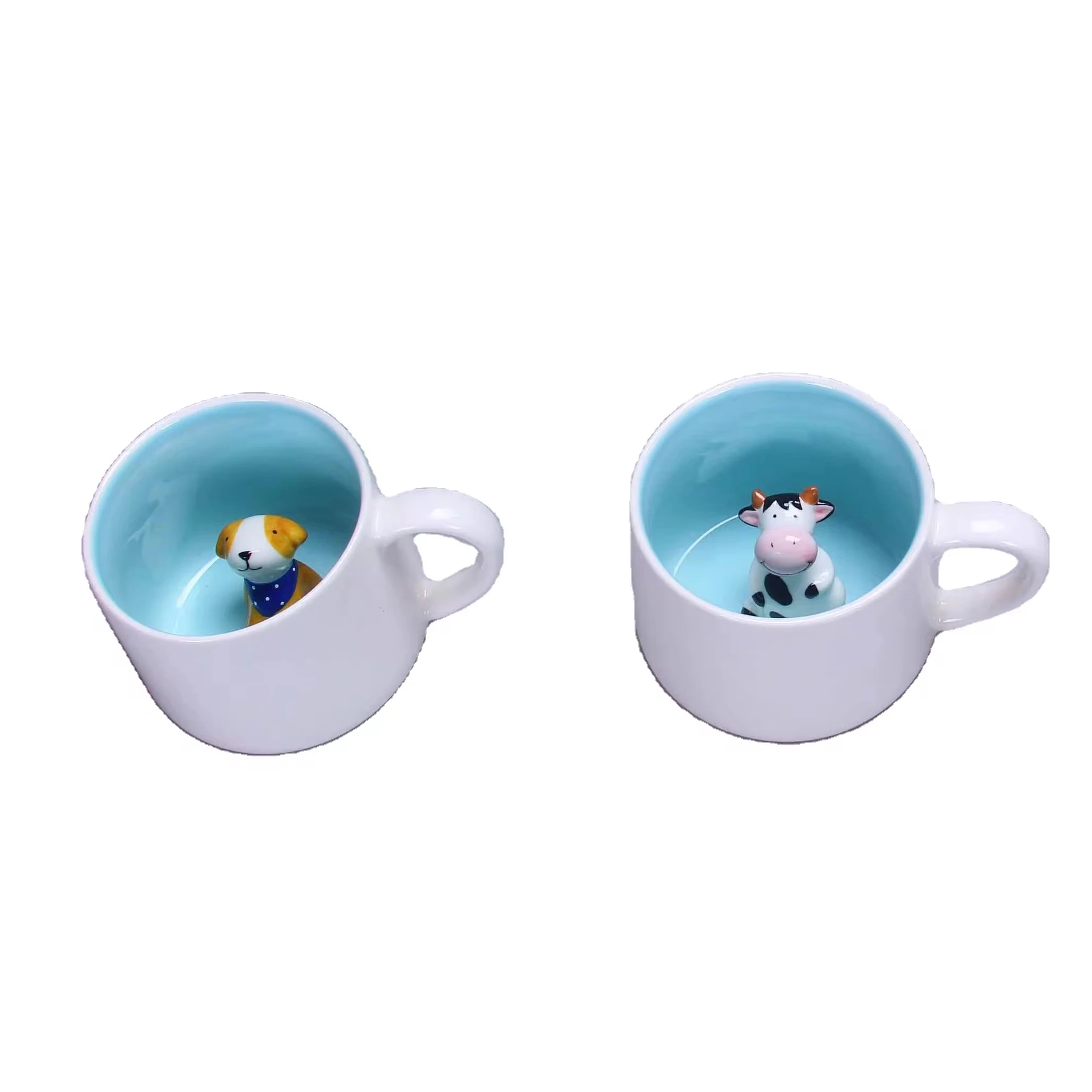 Custom small gift surprise coffee mug ceramic hidden animal Dog Cow Frog milk mug for kids