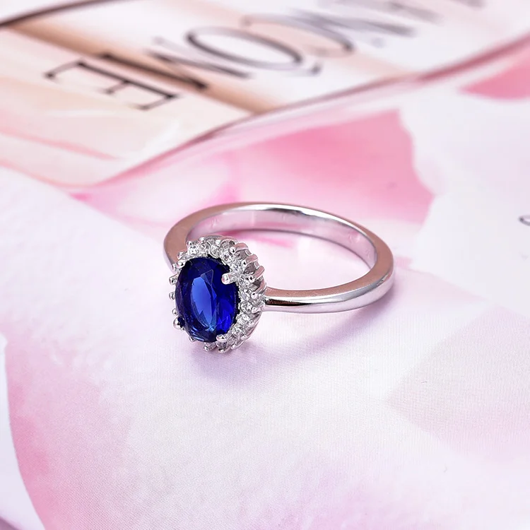 Factory Price Nickel Free Rhodium Plating Rings Beautiful 925 Sterling Silver Natural Blue Sapphire Ring