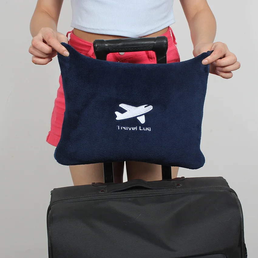 Easy Carry Soft Plush Fleece 2 In 1 Pillow Airplane Foldable Comfort Zipper Bag Travel Blanket With Embroidery Logo