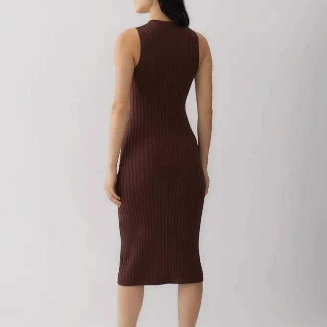 Trendy Knit Rib Classic Bodycon Women Clothing Sleeveless Tank Top Sweater Long Midi Dress