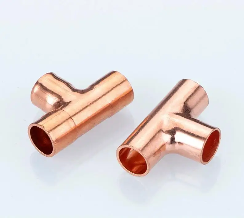 High quality air conditioning cold storage hydropower unit medical casting red copper T-type tee welded pipe fittings
