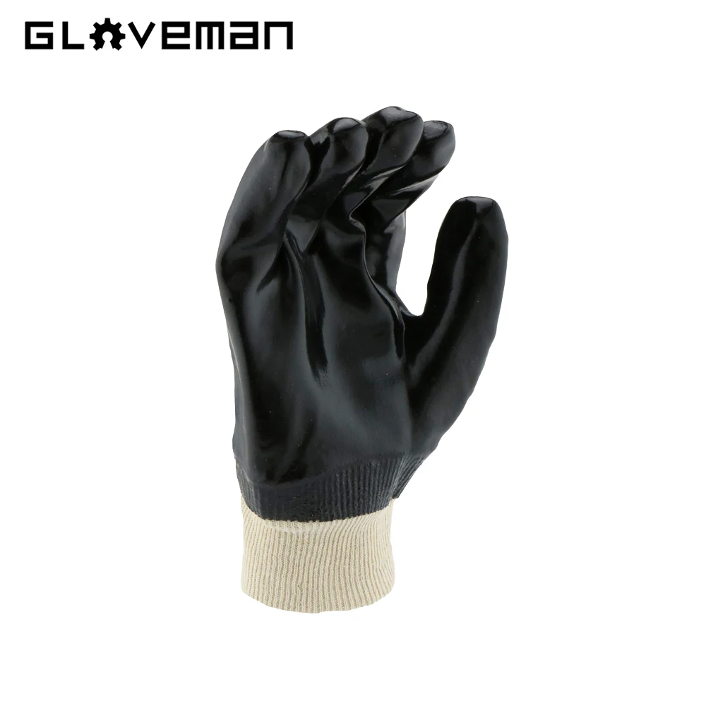 GLOVEMAN red PVC smooth coated glove waterproof oil acid alkali chemical resistant industrial safety work knitted cotton gloves