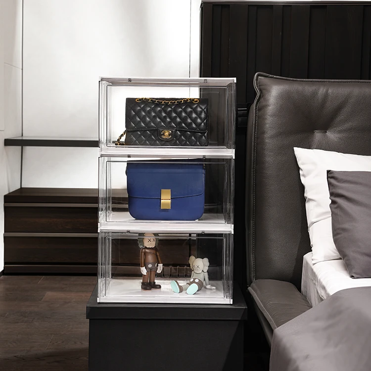 Delux Short Clear Shoe Box Plastic Storage Transparent Stackable