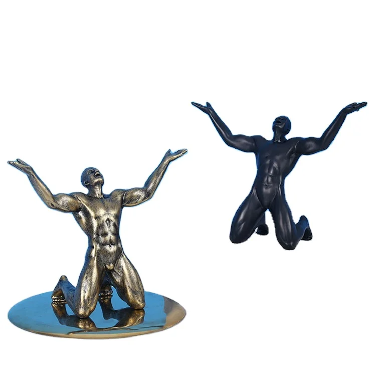 Resin Man Carving Desktop Decoration Ornamental Sculpture Muscular Male Nude Statue