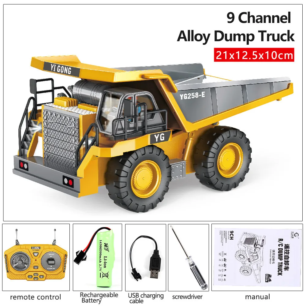 AiJH 9CH Rc Dump Truck Model Construction Vehicle Radio Controlled Car Alloy Rc Dump Truck Toys