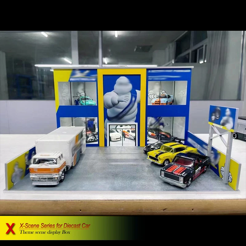 1/64 Scale Simulation Car Model Garage Street View Scene Space Ornaments Acrylic Display Box