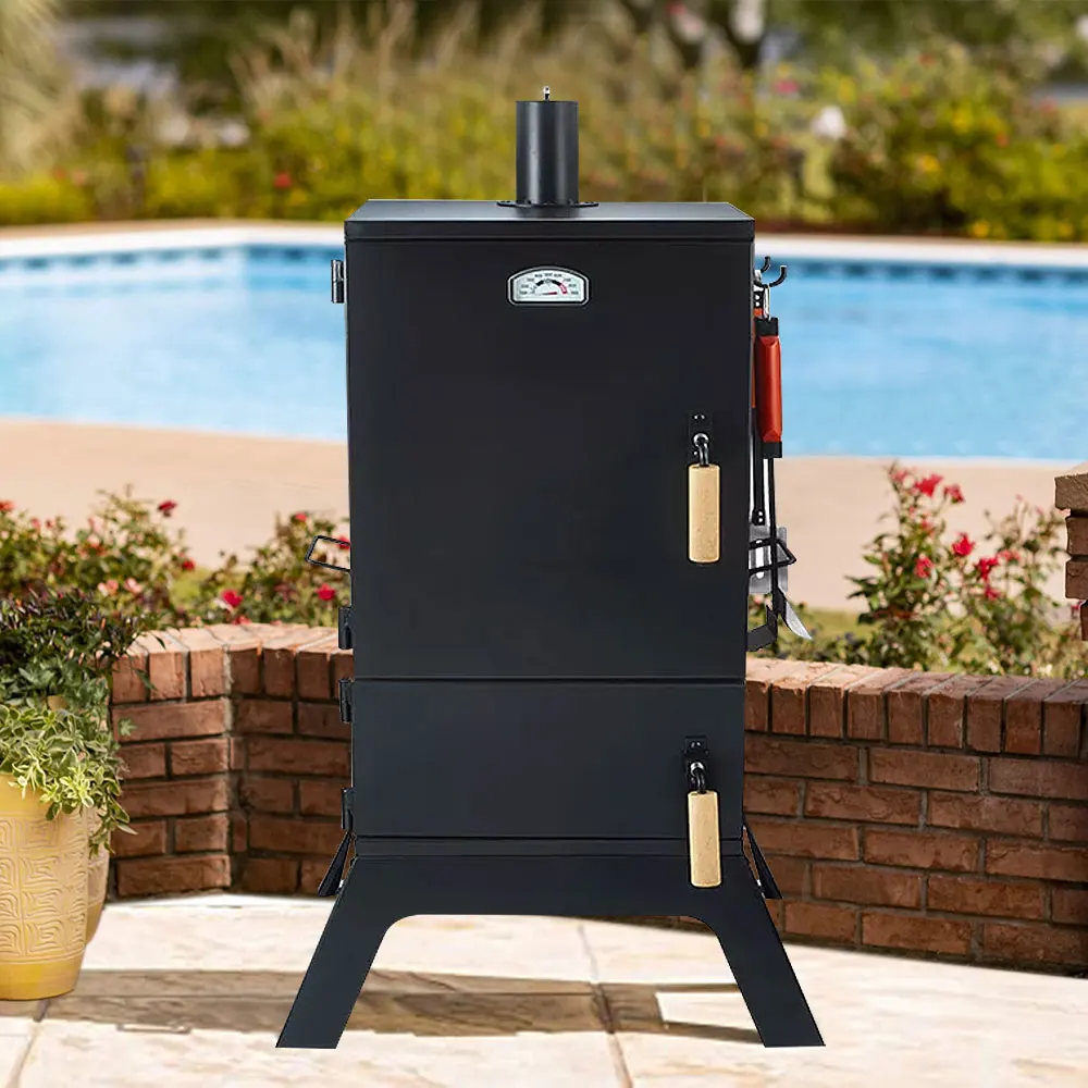 Black Vertical Propane Smoker with Temperature & Smoke Control, Four Removable Shelves