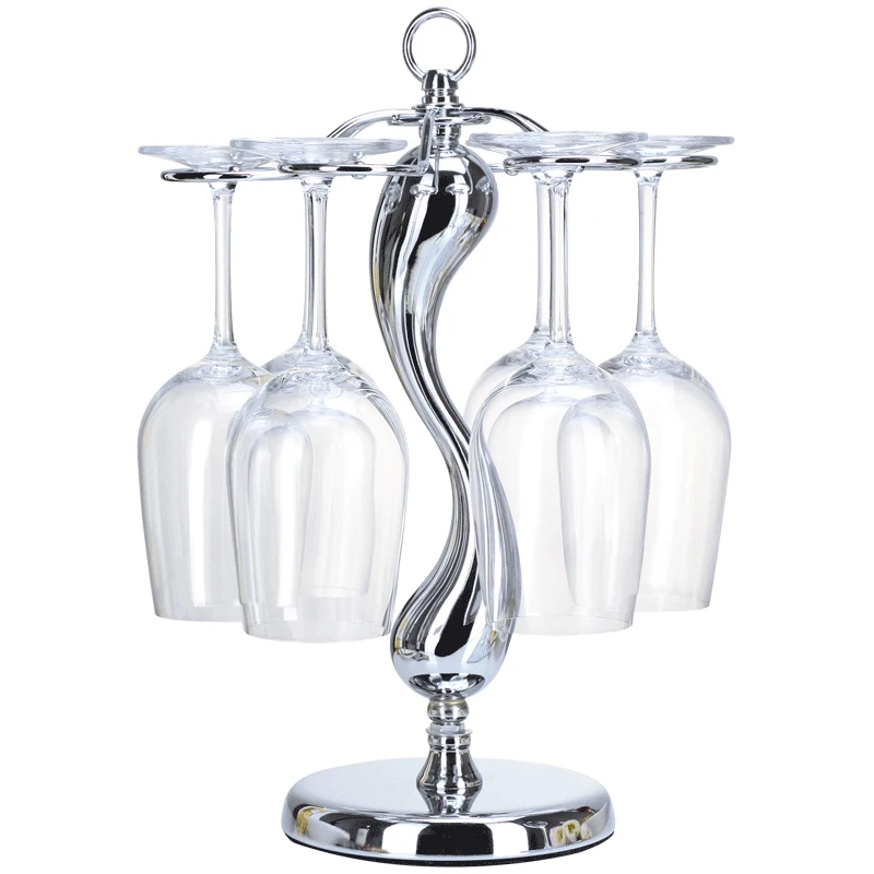 Elegant Freestanding Stemware Holder Stand Wine Glass Rack,  With 6 Hooks, for Home and Bar Storage and Artistic Tabletop