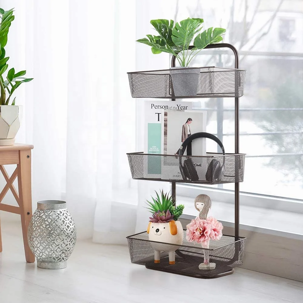 Over the Door Metal Organizer 3-Tier Hanging and Free Standing Mesh Storage Basket Rack Shelf for Kitchen