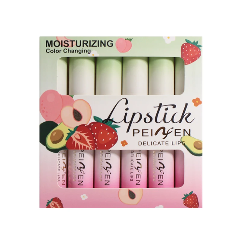 6Pcs Fruit Taste Sweet Smooth Moisturizing Lip Wrinkle Resist Cracking Color Changing Lipstick