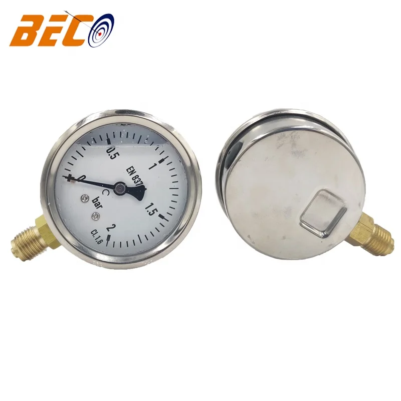 BECO Stainless steel manometer glycerin filled pressure gauge, bottom or rear back port brass fitting pressure gauge