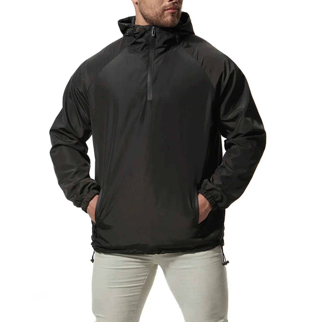 Wholesale Mens Front Zip Rain Jacket With Hood Coat Winter Pullover Overcoat