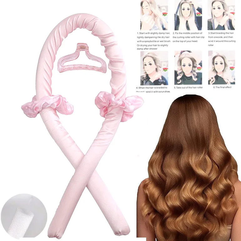 heatless curling rod headband No heat  silk hair curling ribbon With scrunchie sleeping silk hair roller curler set