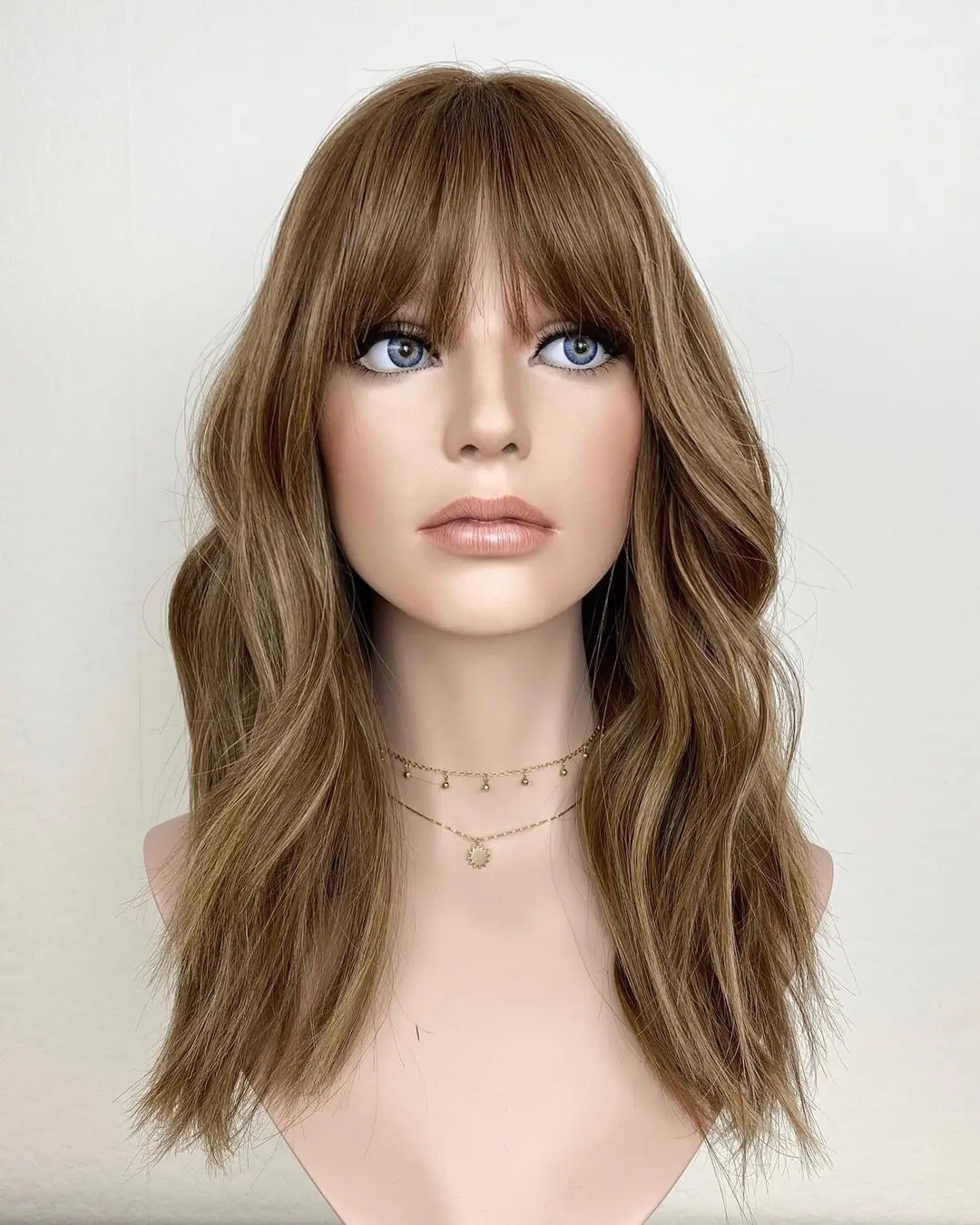 Nifty Bang Wig Style European Human Hair Honey Blonde Balayage Color Lace Top HD Lace Front Silk Fake Scalp Wig For Women