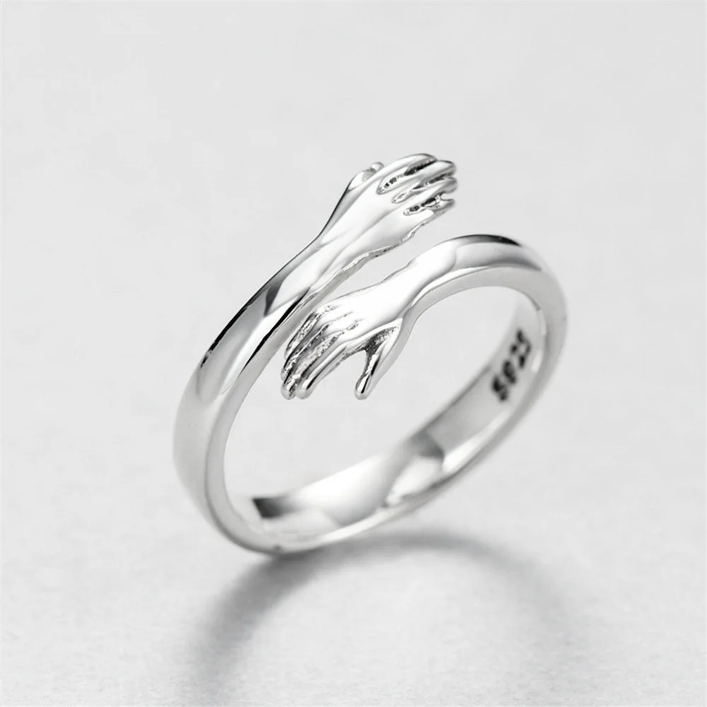 Best Friend Gift Couple Ring Fashion Open Adjustable Copper Ring Punk Jewelry Meaningful Hand Hug Ring for Women Girls
