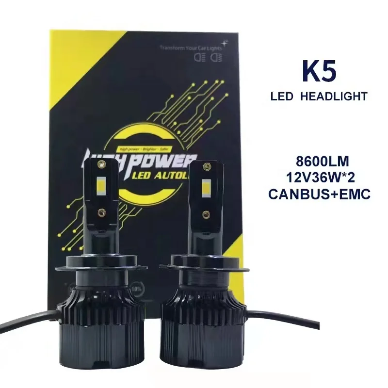 Фабрика K5 8600lm 72w фары для P13W h13 h1 h7 9005 9006 Авто светодиодные лампы мотоцикла h4