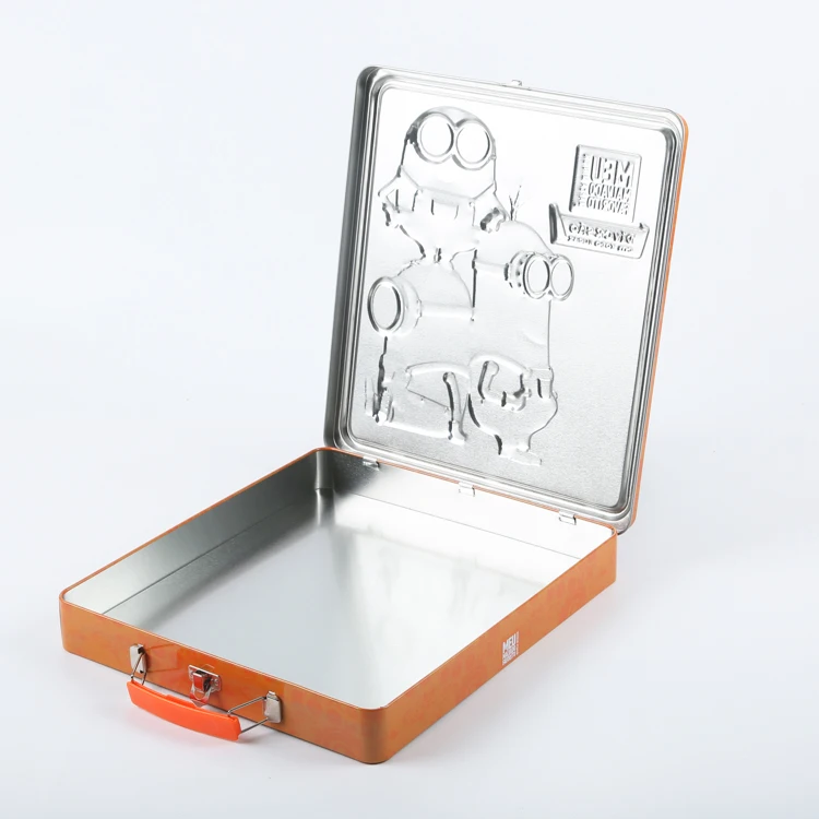 Large rectangle cookie biscuit tin box with handle and lock