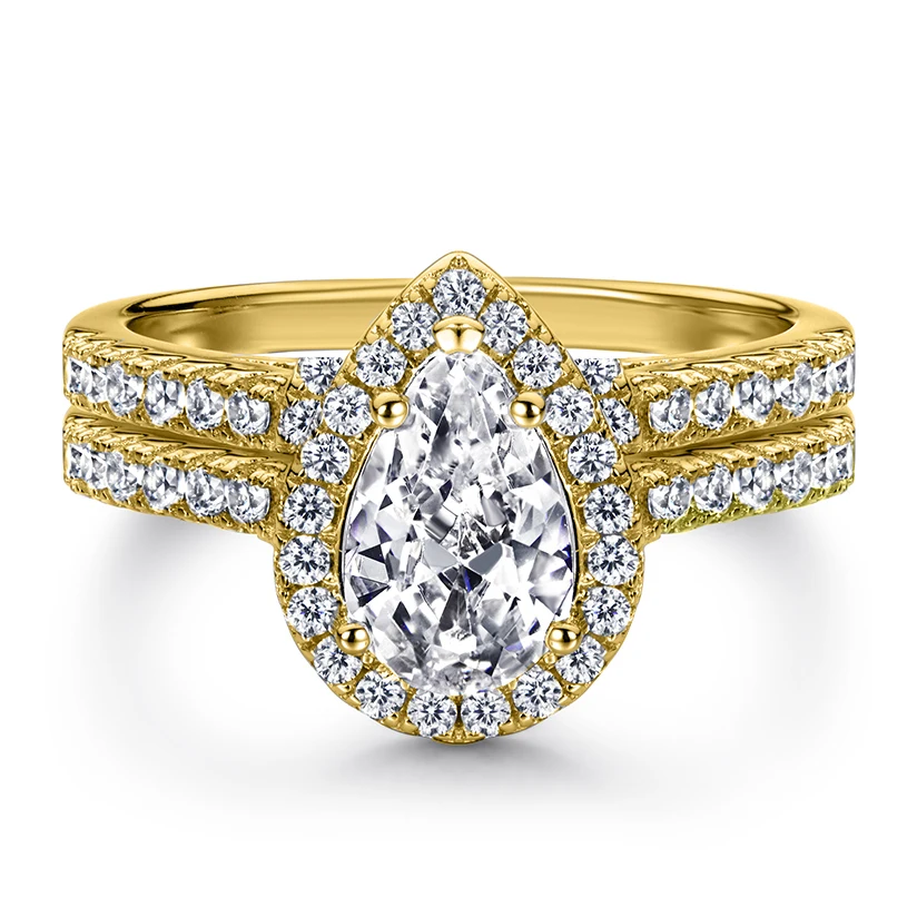 Gold Ring Set Women Jewelry Pear Shaped 10K 14K 18K Gold  Original Design Wedding Rings