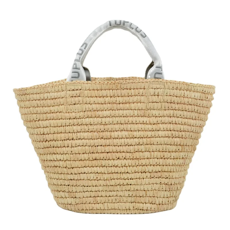 Designer Natural straw raffia tote bag with cotton straps handmade crocheted raffia straw tote bag