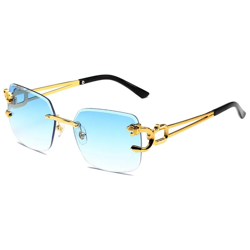 wholesale female personality leopard mirror leg male 2024 Fashion Trends rimless designer luxury Cut edge sun glasses Sunglasses