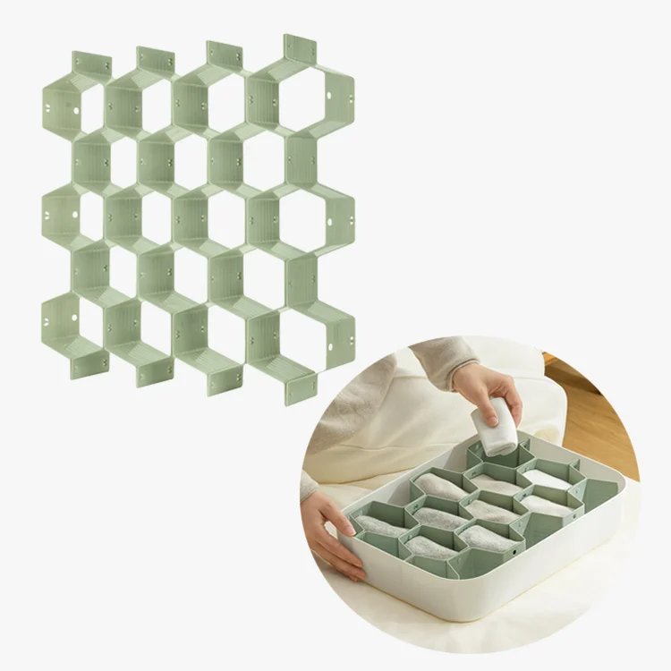 A Set Of 8 Pieces Honeycomb Shape Adjustable PP Plastic Drawer Organizer Divider For Underwear Belt-Scarf Socks