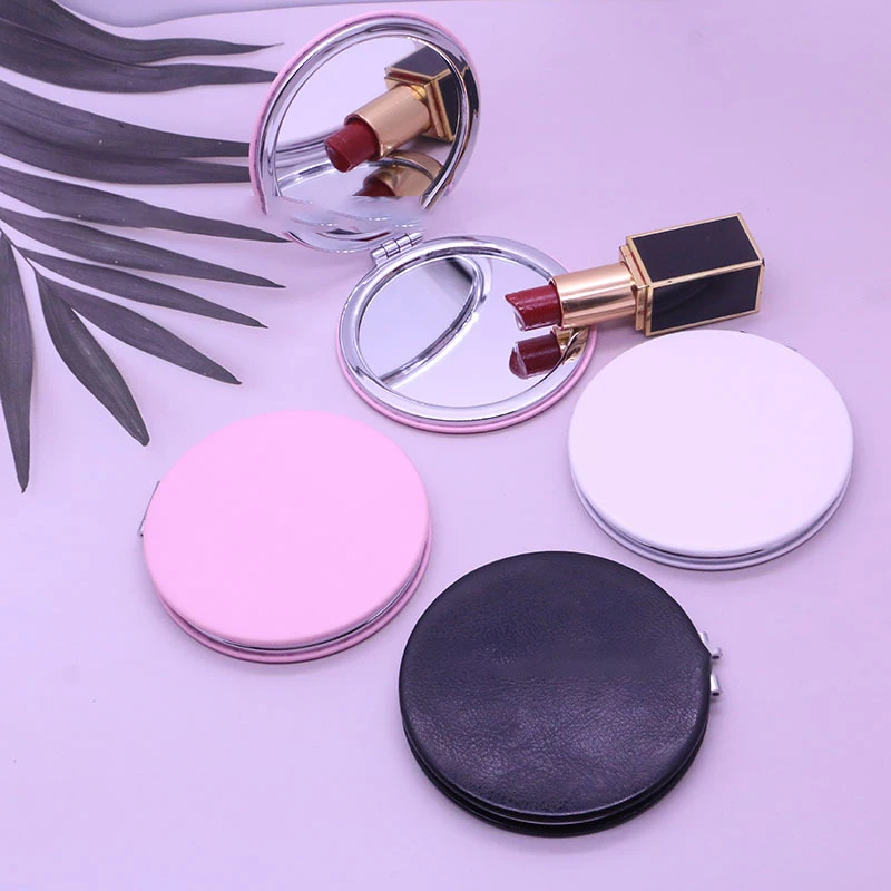 Portable Double-Sided round PU Stainless Steel Mirror Mini Pocket Folding Makeup Mirror with Gift for Travel Use
