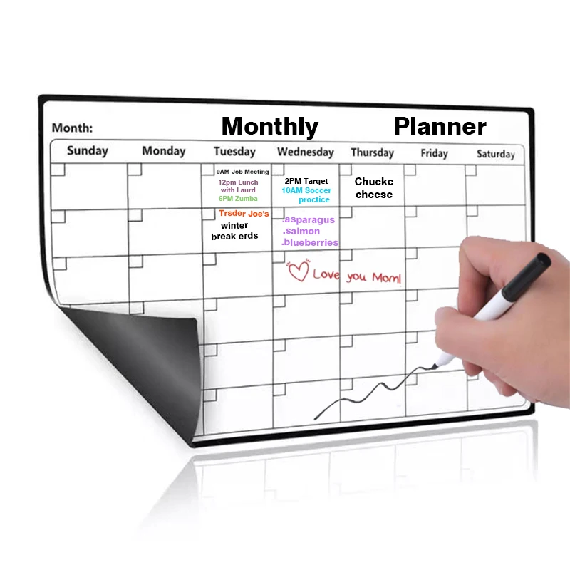 Custom Magnetic  magnetic dry erase calendar bundle for clear dry erase board calendar with light acrylic magnetic planner