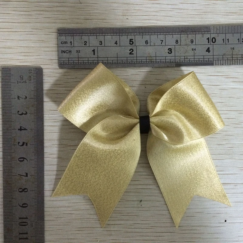 wholesale custom gold pre-tied satin ribbon bow with elastic loop