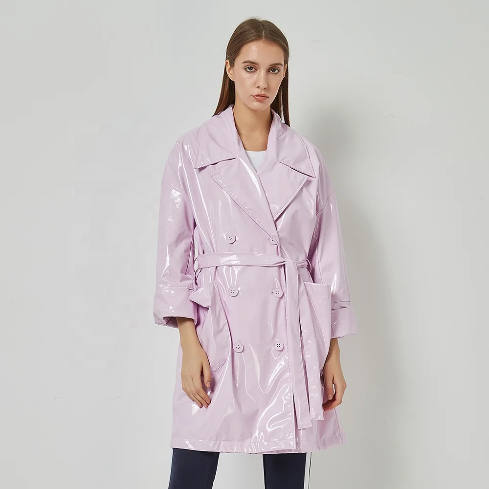 
2021 Fashion PU long ladies clothes womens wind breaker rain coats women 