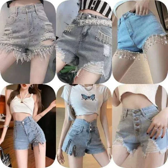 Customized special-shaped high-waisted fashionable casual wholesale denim shorts for women loose sexy elastic jeans skirt for