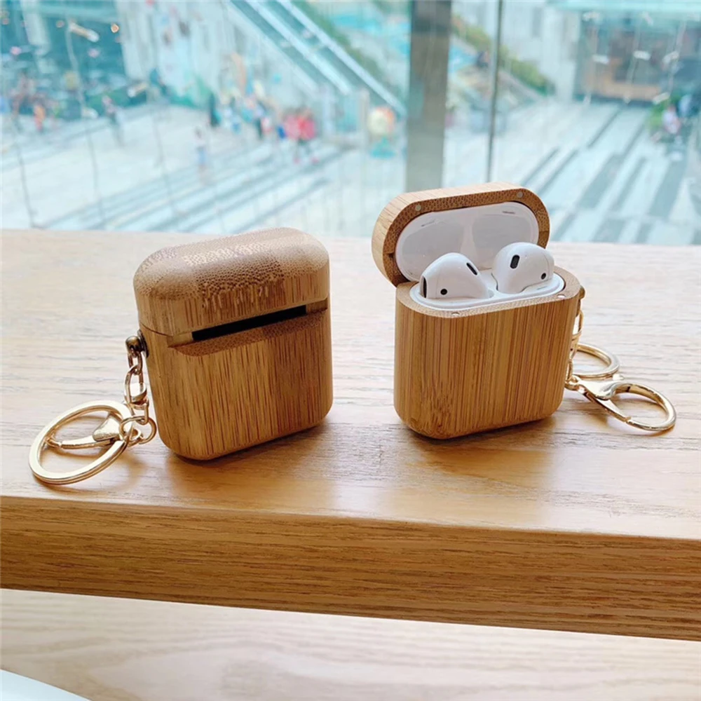 Natural Wood Case For Apple Airpod 1 2,Hard Wooden Earphone Box Cover Storage for AirPods