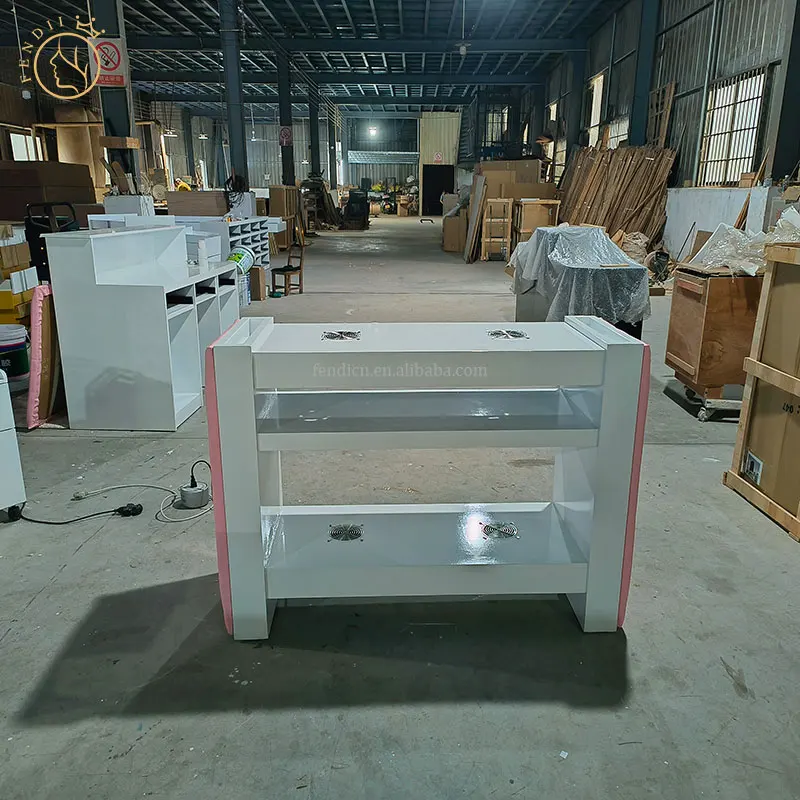 High Quality Modern Salon Furniture Nail Tables Wood Manicure Table Station with Fan