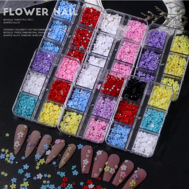 Hot sell mini resin five petal flower handmade nails small flower three-dimensional fingertip disc nail art nail art rhinestone