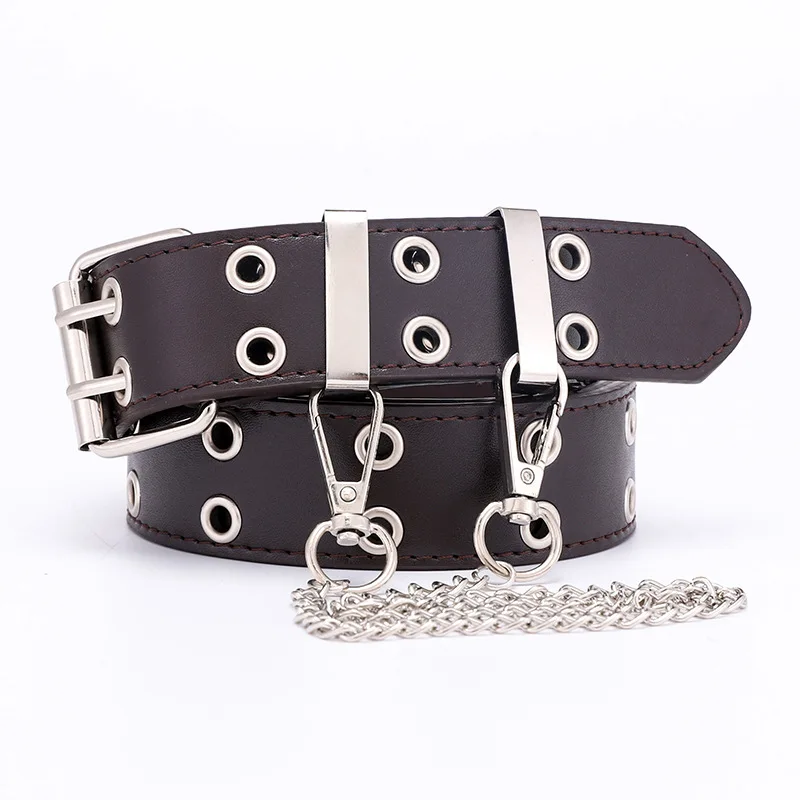 Factory Fashion metal hole and chain lady PU belt for women