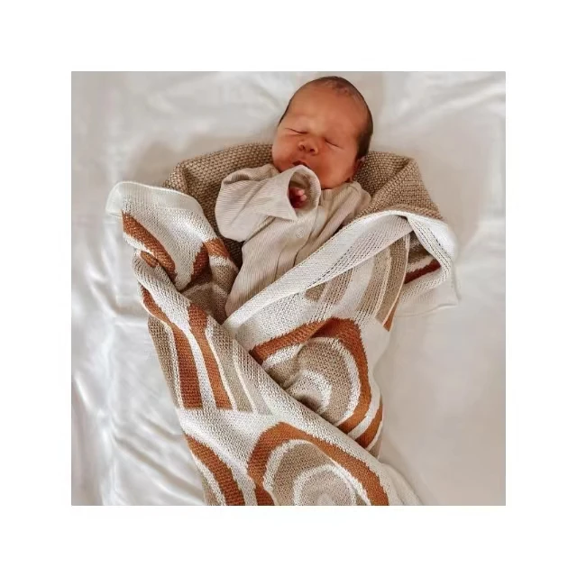 1PC MOQ Multi-use Cotton Solid Baby Newborn Organic Knitted Chunky Blanket Baby