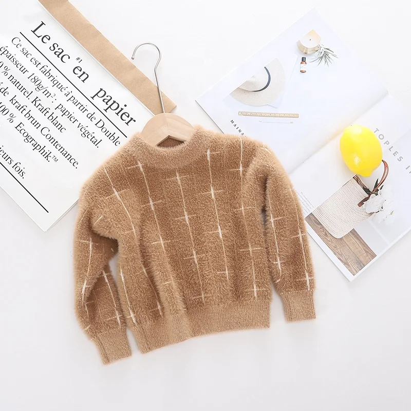 Детский Зимний пуловер B60300A в Корейском стиле, вязаный свитер с длинными рукавами и круглым вырезом