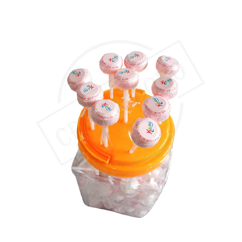 Delicious sweet lollipop halal factory price  milk candy bottled mini lollipop pink color sugar lollipop candy sweets