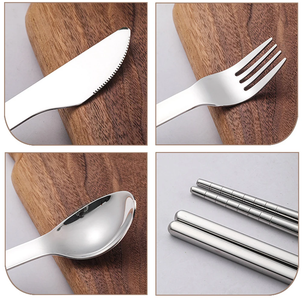Personal Metal Spoon Fork Chopstick Stainless Steel Flatware With Case Portable Travel Cutlery Set for Outdoor Camping