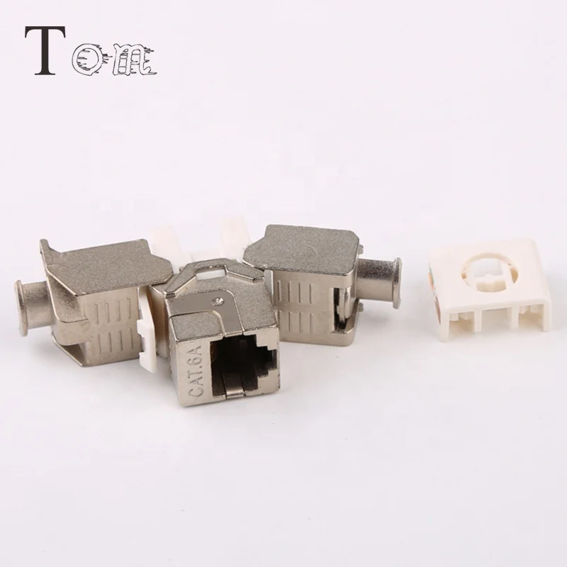 TOM-KJ-20-C6A RJ45 Toolless type, 180 degree Cat6a FTP zinc alloy module keystone jack cat6A faceplate