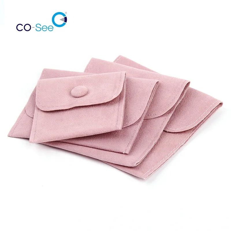 Wholesale Custom Printed Microfiber Velvet Jewelry Bags Envelope Gift Packaging Pouch with Snap Button