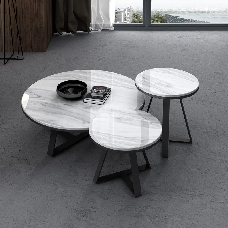 Набор из 3 золотых круглых мраморных кофейных столиков для гостиной