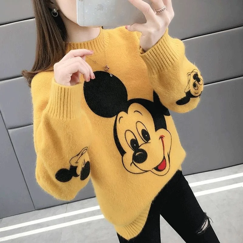 Turtleneck sweater women 2021 autumn and winter new fashion high neck cartoon embroidery loose wild long-sleeved sweater women