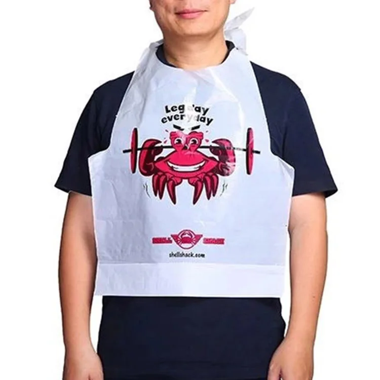 Custom Printed Sea Food Lobster Crab Dinning Apron Bibs Disposable Plastic Restaurant Adult Disposable Bib With Own Logo