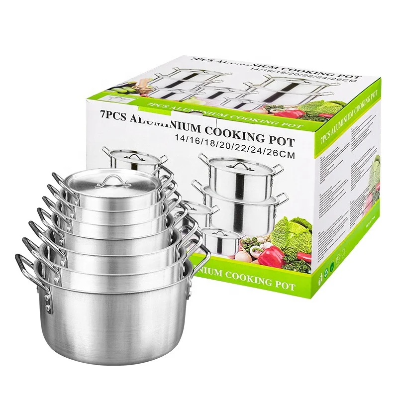 Dia Cast Aluminum kitchen Cookware Set of 7 pcs Cooking Pot Set Non Stick Home Kitchen Cookware Aluminum right-angle stockpot