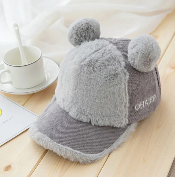 
wholesale fashion cute personalized animal outdoor flocking warm baseball wool babies kids winter children hat 