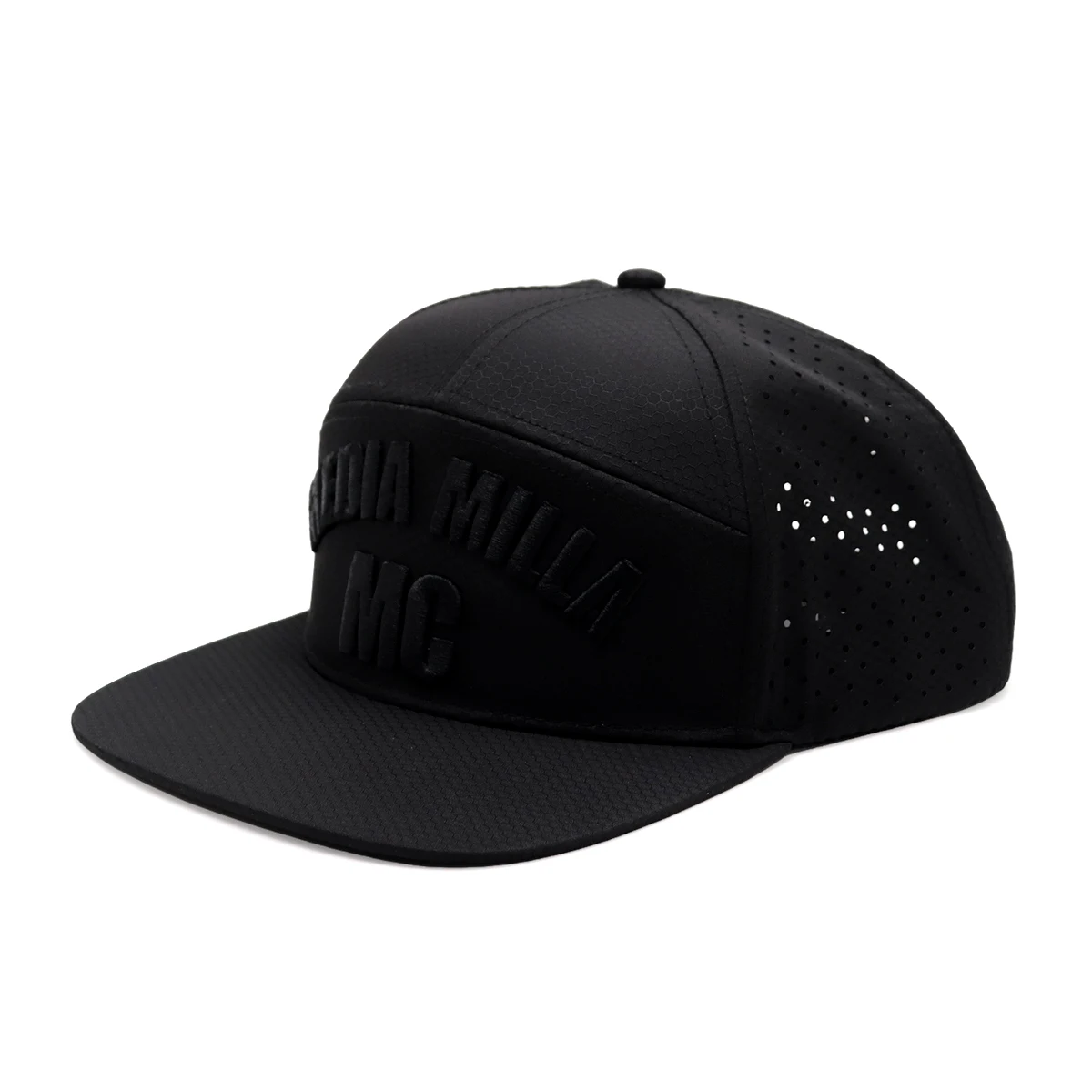 OEM Custom 7 Panel Flat Brim Embroidery Logo Luxury Laser Cut Drilling Hole Waterproof Snapback Caps Hat