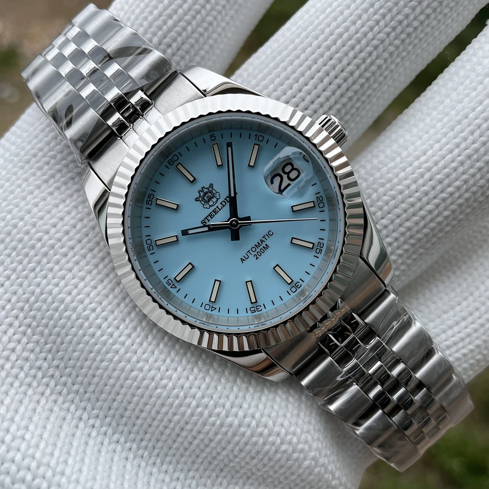 Steeldive SD1933 39 мм светло-голубой воды призрак часы 200 м водонепроницаемый сапфировое зеркало Дата NH35 автоматические механические часы