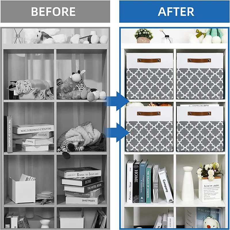 Storage Basket with PU Leather Handle Collapsible Storage Bins for Baby Clothes Toy Storage