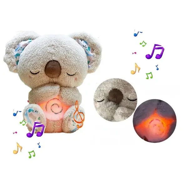 Breathing koala Sleep Plush Toy Playmate Baby Plush Toy with Light Sound Newborn Sensory Comfortable Baby Birthday Gift