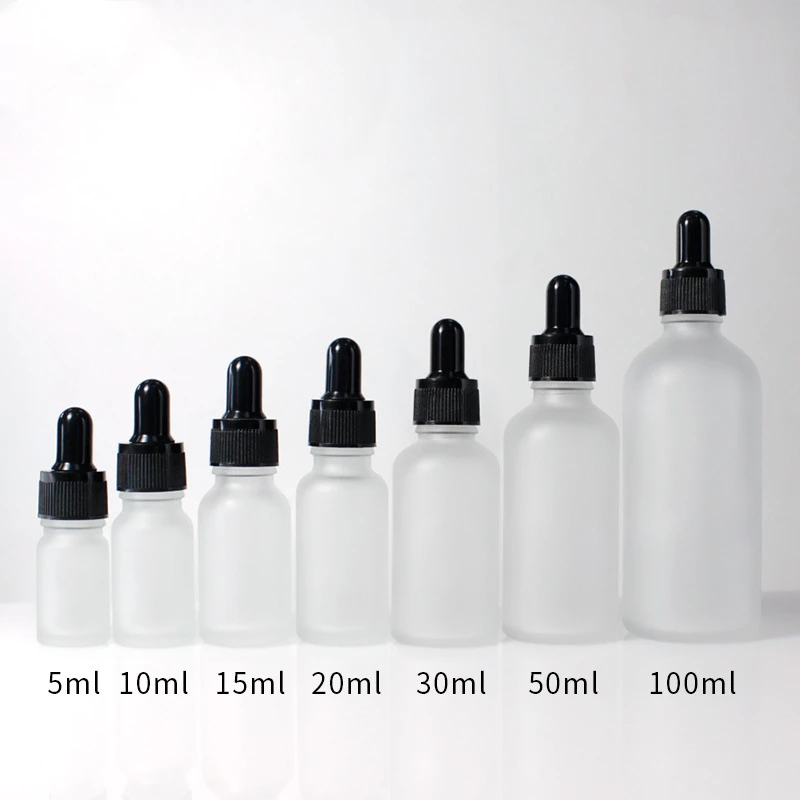 Clear Matte Frosted Round Glass Bottles with Gold Silver Dropper Essential Oil Serum Glass Dropper Bottles